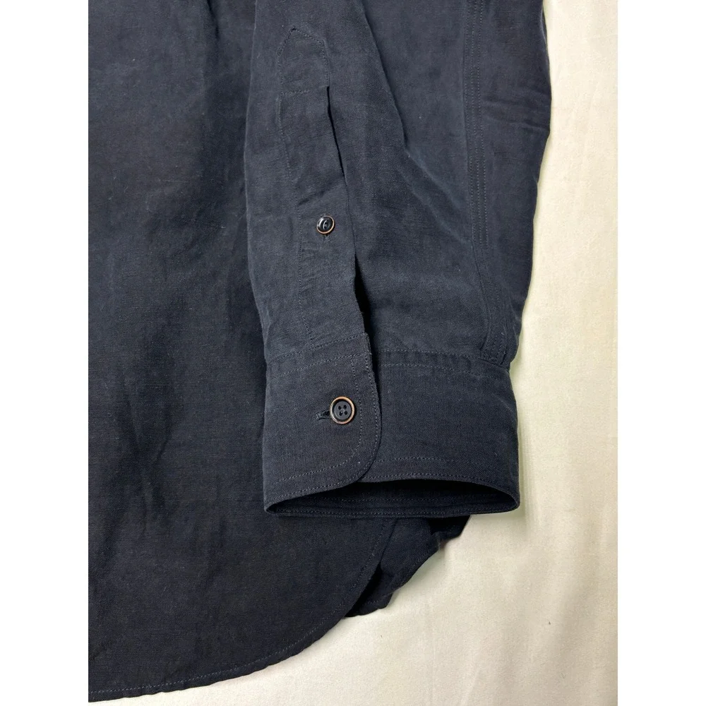 Banana Republic Heritage Silk Linen Field Shirt Mens L Black Safari Utility Top